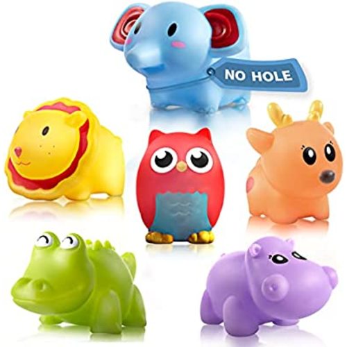 Baby Bath Toys for Toddlers 1-3, No Hole Kids Bathtub Toys for 1 Year Old, 6pcs Rubber Animal Bath Tub Toys