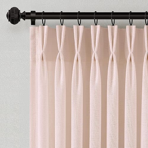 COMON HOME Light Pink Linen Curtains Pinch Pleated 90 Inch Length 2 Panels for Nursery Baby Girls Bedroom Semi Sheer Light Filtering Pleated Linen Curtains for Living Room Bedroom Dusty Blush Pink