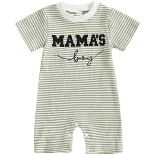 Newborn Baby Boy Summer Clothes Mamas Boy Embroidery Jumpsuit Waffle Round Neck Romper Onesie 3 6 12 18 Months