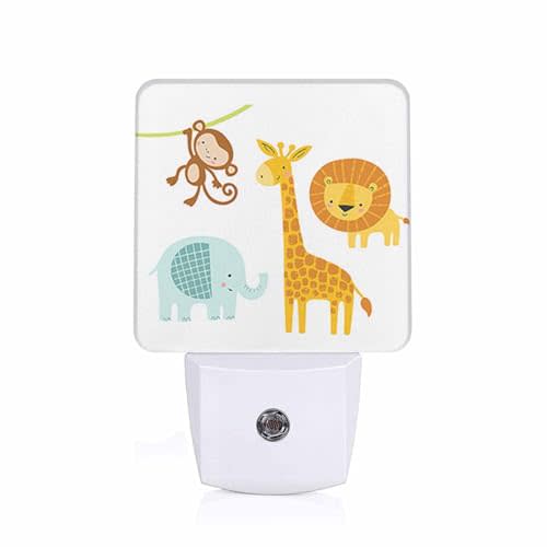 Chrobak LED Night Light,Cute Jungle Animal LED Night Light Plug into Wall with Dusk to Dawn Light Sensor White Energy Efficient Nightlight for Bedroom Bathroom Hallway Living Room Kitchen