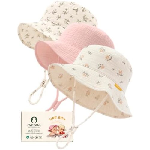 FURTALK Baby Sun Hat Muslin Cotton Toddler Bucket Hat for Girls Boys Wide Brim UPF 50+ Summer Beach Hats