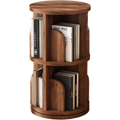 4 Tier Rotating Walnut Wood Modern Round Tiered Shelf Bookshelf for Bedroom, Living Room, Study Room