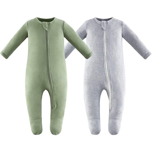Owlivia Organic Cotton Baby Pajamas, Boys Girls Zip Front Sleep 'N Play Pjs, Footed Sleeper, Long Sleeve