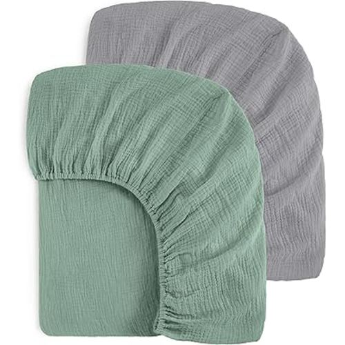 Yoofoss Muslin Crib Sheets for Boys Girls 100% Cotton Fitted Baby Crib Sheet 2 Pack Soft and Breathable for Standard Crib Mattress & Toddler Mattress 52"x28"