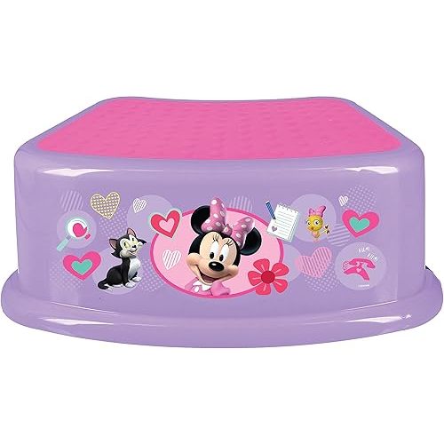 Disney Minnie Mouse Happy Helpers Bathroom Step Stool for Kids Using The Toilet and Sink - Kids Step Stool, Potty Training, Non-Slip, Bathroom, Kitchen, Lightweight