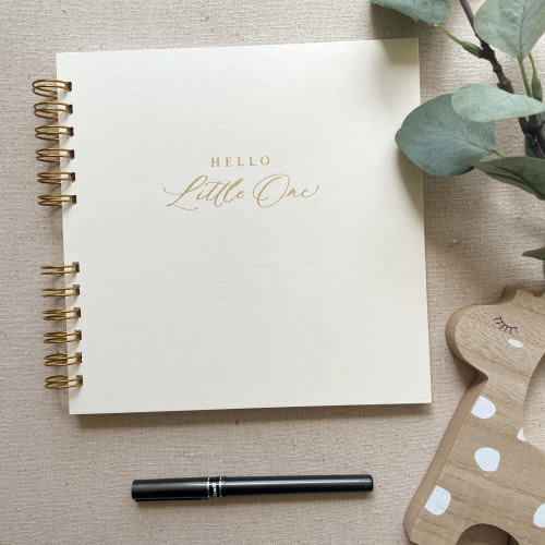 Ivory Cream with Gold Foil Wire Bound Baby Book | Script Font