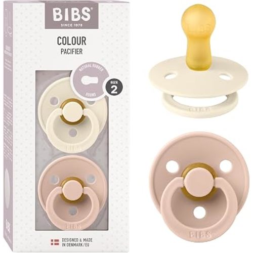 BIBS Pacifiers Colour Collection | Natural Rubber Baby Pacifier | Set of 2 BPA-Free Soothers | Made in Denmark | 6+ Months (Pack of 2) | Blush/Ivory
