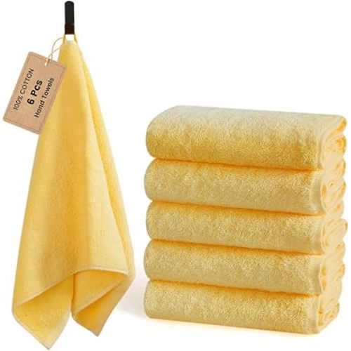 SEMAXE 6-Pack Yellow Cotton Hand Towels for Bathroom with Hanging Loops
