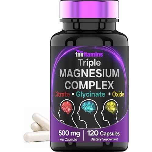 Triple Magnesium Complex Supplement 500mg: Magnesium Glycinate, Citrate, & Oxide - 120 Capsules (4 Month Supply!) | 1 Capsule Serving Provides 125% Daily Value | Non-GMO, Made in the USA!