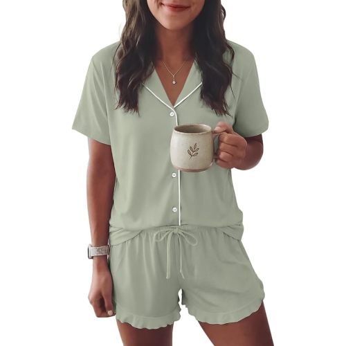 Ekouaer Womens Pajama Sets Button Down Short Sleeve Top and Shorts Cute Pjs Sets Sleepwear