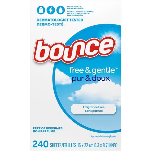 Bounce Free & Gentle Dryer Sheets, Unscented, 240 Count