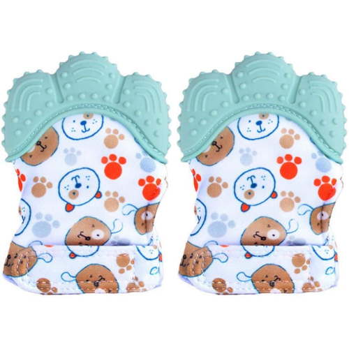Zendure Infant Washable Durable Protection Teether Toy Mitt Gloves, Green, 2-Piece
