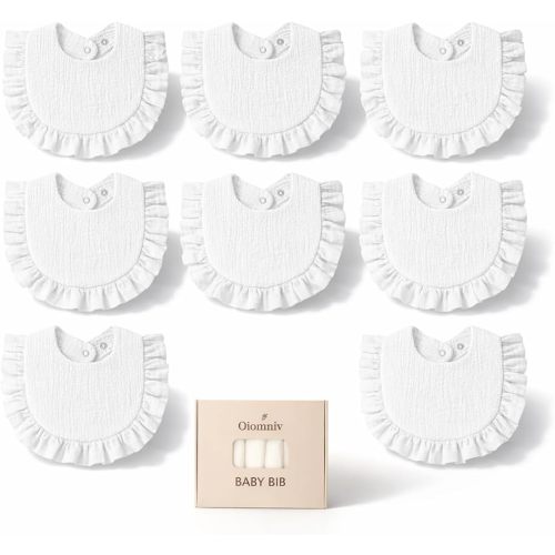 Oiomniv Muslin Baby Bibs, 100% Cotton Bandana Drool Bibs Soft Cotton Adjustable Unisex Newborn, Toddler for Drooling Teething
