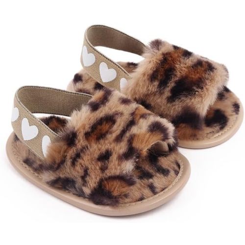 Baby Kids Fluffy Fuzzy Slippers Open Toe House Home Slippers for Boys and Girls Faux Fur Slides with Strap Little Kids Slip-on Shoes