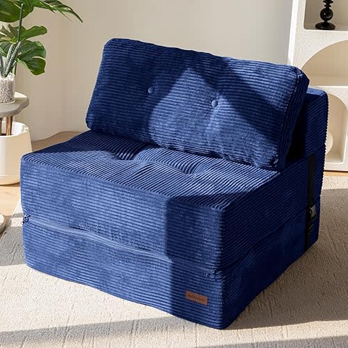 MAXYOYO Folding Sofa Bed, Convertible Chair Bed with High-Density Support Foam, Portable 4 in 1 Fold Out Seating to Floor Lounger, Versatile Floor Sofa Couch for Living Room Bedroom, Navy