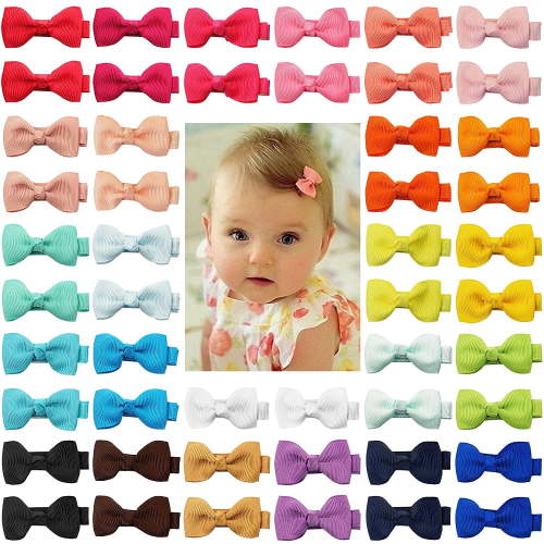 CELLOT 50 Pieces Small Toddler Hair Clips, 25 Color Pairs, Tiny 2" Bows Alligator Clips for Baby Infants