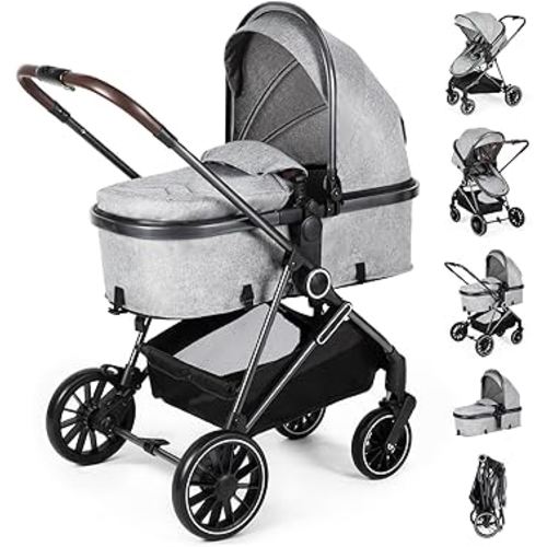 2-in-1 Baby Stroller with Bassinet Mode - Folding Infant Newborn Pram with Reversible Seat - for 0-36 Months Toddler