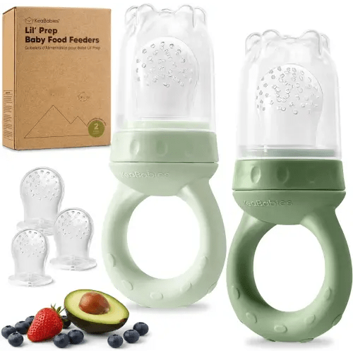 KeaBabies Baby Fruit Feeder 2pk, Silicone Baby Food Feeder (Soft Fern)