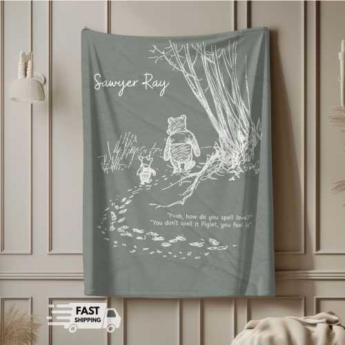 Personalized Winnie the Pooh Baby Blanket, Vintage Pooh Quote Blanket, Custom Name Gift, Nursery Decor, Baby Shower Gift, Gender Neutral