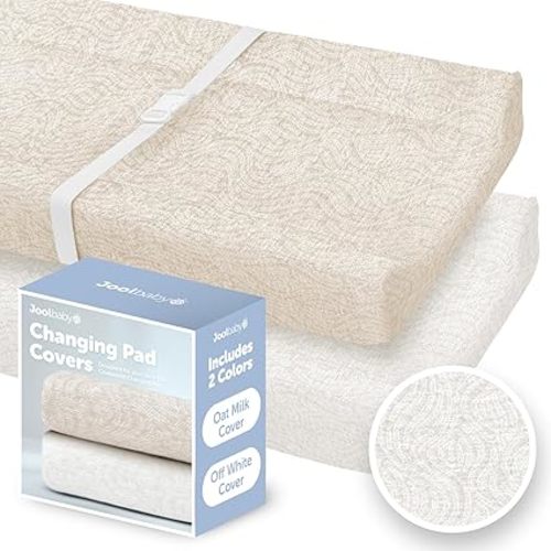 Jool Baby Changing Pad Covers (2 Pack) Soft & Comfortable, Fits Most Standard Diaper Changing Pads (Off-White & Oatmilk-Wave)