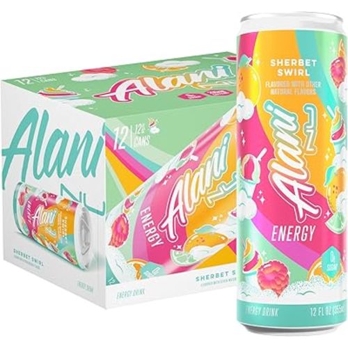 Alani Nu SHERBET SWIRL Sugar Free, Low Calorie Energy Drinks, 200mg Caffeine, Biotin B Vitamins, Zero Sugar, 10 Calories, 12 Fl Oz Cans, 12 Pack