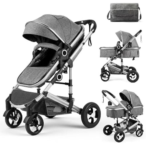 Kinder King 2 in 1 Convertible Baby Stroller, Diaper Bag, Dark Grey