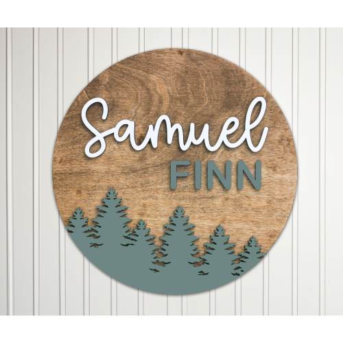 Woodland Nursery Name Sign, Round Forest Theme Decor