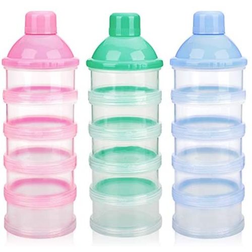 Accmor Baby Milk Powder Formula Dispenser, 5 Layers Stackable Formula Container, Baby Feeding Travel Storage Container, BPA Free, Pink Green Blue, 3 Pack
