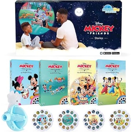Moonlite Storytime Mini Projector with 4 Mickey Mouse and Friends Stories, A Magical Way to Read Together, Digital Storybooks, Fun Sound Effects, Learning Gifts for Kids Ages 1 and Up