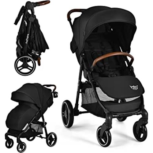 BABY JOY Baby Stroller, High Landscape Infant Carriage Newborn Pushchair with Foot Cover, Cup Holder, 5-Point Harness, Adjustable Backrest & Canopy, Suspension Wheels, Easy One-Hand Fold (Black)