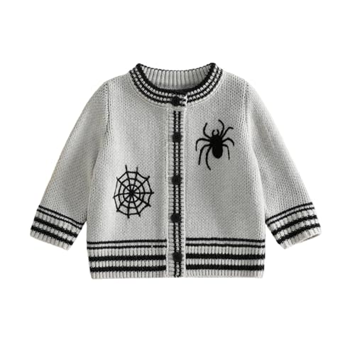 Toddler Baby Boy Halloween Outfit Knit Sweater Cardigan | Halloween Baby Boy Outfit, Gothic Spider & Web/ Pumpkin Embroidery Knit Sweater, Long Sleeve Button Jacket Fall Clothes
