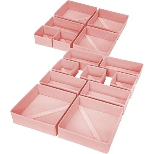 DIMJ Drawer Organizer for Clothing, 15 Pack Fabric Drawer Organizer Bins, Foldable Sock Organizer for Drawer, Dresser Organizer for Clothes, Socks, Bra, Tie (Pink)