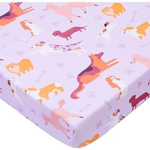 UOMNY Crib Sheet 52x28 Baby Sheet for Girls Breathable Dog Fitted Crib Sheet for Standard Crib and Toddler Mattress Soft Toddler Sheet Purple
