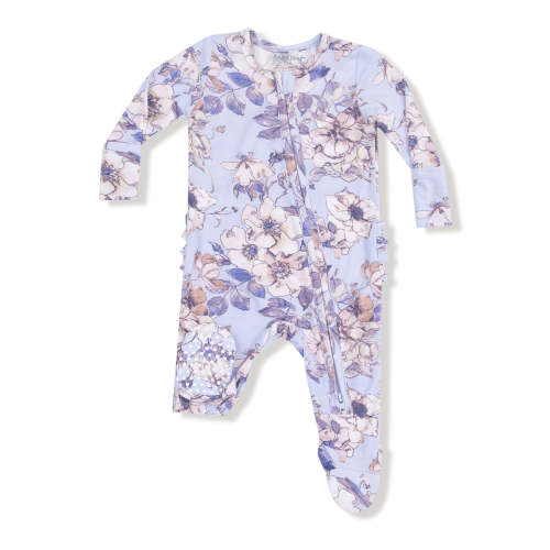 2-Way Zip Ruffle Footie, Woodrose Peri