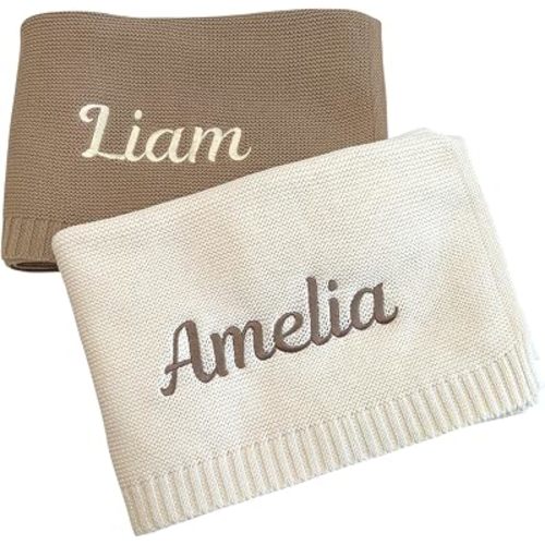 Personalized Knit Baby Blanket, Custom Embroidered Nursery Throw for Newborn Boys & Girls, Soft Cotton Knit Blanket, Unique Baby Shower Keepsake Gift