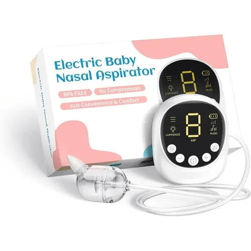 Nasal Aspirator for Baby, Hospital Grade, Electric Nose Sucker with Adjustable 9 Levels Suction, Rechargeable with Night Light and Nursery Rhyme, White