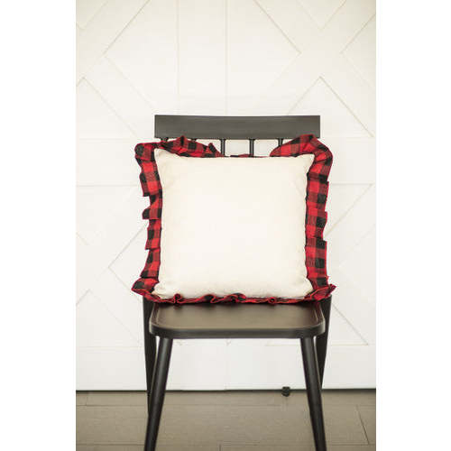 Buffalo Check Ruffle Trim Pillow Cover: RED/BLACK