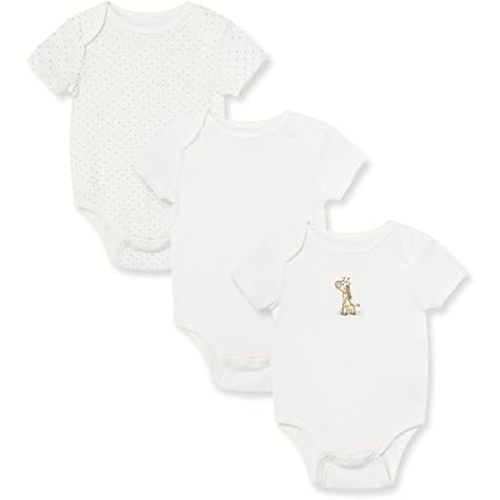 Little Me Baby Gender Neutral 3-Pack Short Sleeve Bodysuit Scratch Free 100% Cotton, Quick Snap Closures, Newborn to 9 Months