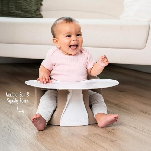 Upseat – The Original Ergonomic Baby Floor & Booster Seat with Tray, Developed with Physical Therapists for Upright Posture & Healthy Hip Development, 4–24 Months, Extra-Large Tray (Taupe)