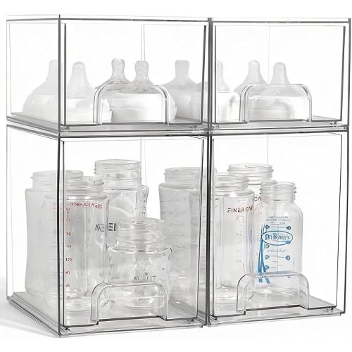 Baby Bottle Organizer, 4 Pack Clear Space-Saving Stackable Drawer