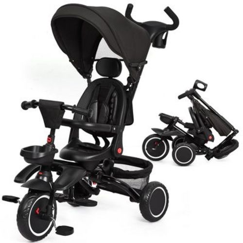Baby Tricycle, 7 in 1 Folding Toddler Tricycle w/Removable Adjustable Push Handle