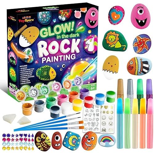 ToySpero Glow in the Dark Rock Painting Kit: Easter Gift, Arts and Crafts for Kids Ages 6-12, Art Supplies, Best Birthday Gift for Boys and Girls