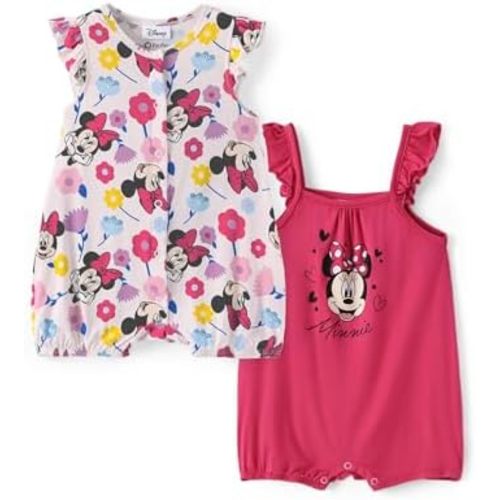 Disney Baby Girls Viscose Made from Bamboo 2 Packs Breathable Bodysuit with Ruffle Sleeves Romper Newborn to Infant
