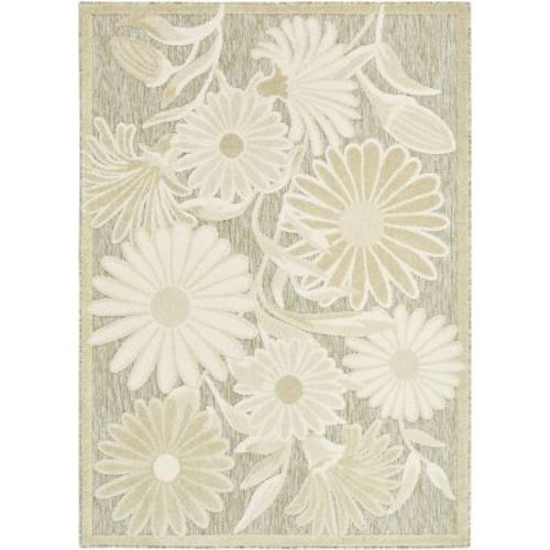 Nourison Aloha 5'3" x 7'5" Ivory Sage Outdoor Floral Flatweave Indoor/Outdoor Area Rug