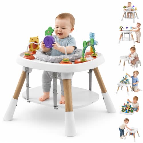 Baby Activity Center, Interactive Sit to Stand Learning Table for Toddler | 4 Stage Montessori-Inspired Toys,Grow Stationary Standing Study Desk & Game Table,Jumpers & Bouncers, ASTM/CPSIA Certified