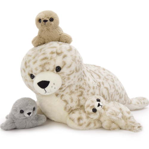 MaoGoLan 4 Pcs Seal Stuffed Animal Set 20" Mother Plush Toy with 3 Babies in Mom's Belly