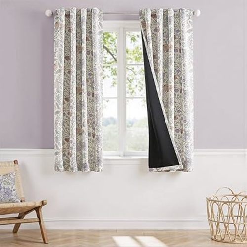 Vangao Purple Nursery Curtains for Girls Room Floral Blackout Curtains 63 Inch Length Farmhouse Drapes for Bedroom Room Darkening Flower Patterned Window Treatment for Kids Set of 2