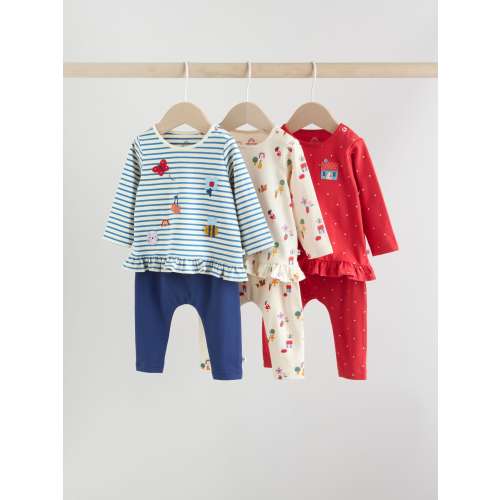 Red/Blue/Cream Long Sleeve Top And Leggings Set 6 Piece (0mths-3yrs)