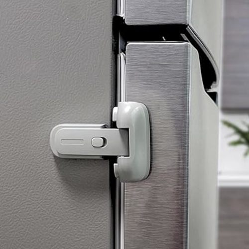 Upgraded Fridge Lock for Kids, Freezer Latches to Keep Door Closed, Child Proof Refrigerator Lock, Strong Adhesive and No Tools Needed, Grey