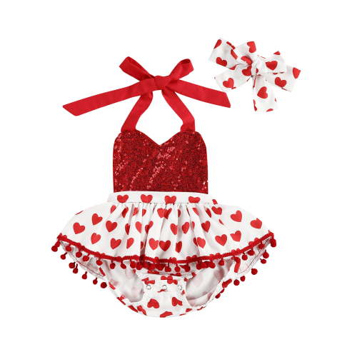 Nituyy Baby Girls Valentines Outfit Heart Sequins Romper Bodysuit Princess Tutu Dress